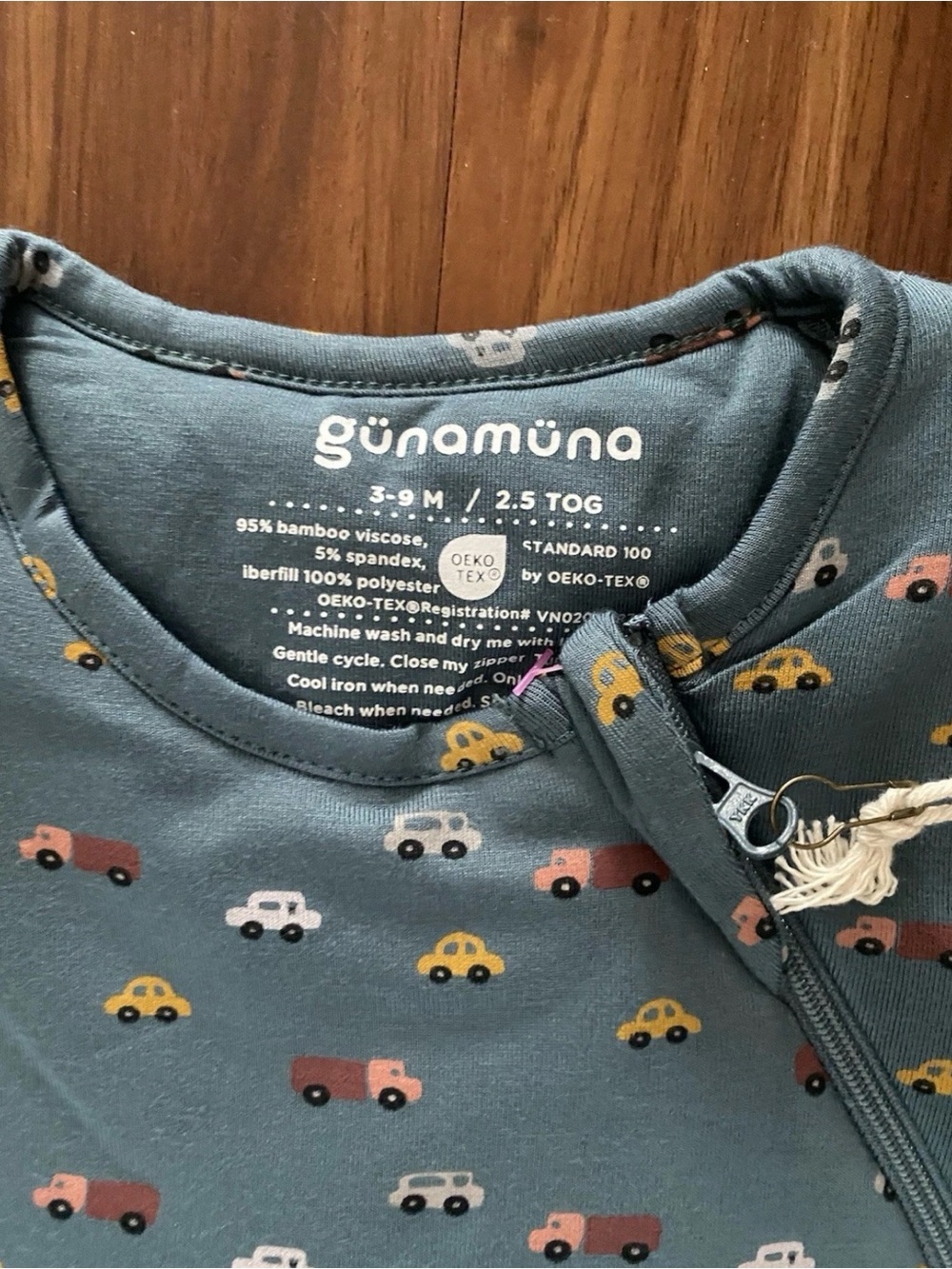 BNWT GUNAMUNA Sleep sack baby boy, Cars/ Trucks slate blue, sleeveless, 3-9 mos